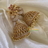 Premium Peacock AD Stone Jhumkas -White Red- G10408